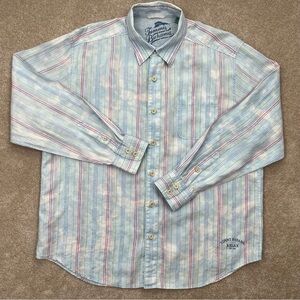 Tommy Bahama Shirt Adult XL Blue Red Button Up Stripes Tie dye Linen Preppy Men